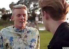 Tattoo twinks bareback with ass creampie