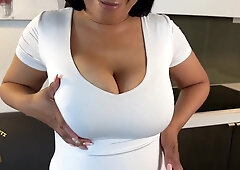 Beautiful Black Tits On Her - Ebony mom with saggy tits gives POV titjob