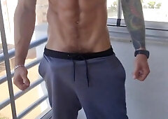 Trimmed muscle boy jack at balcony