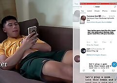 Asian dude is being secretly filmed while playing with