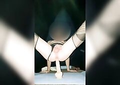 Greek femboy in nylons riding sex tool