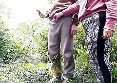 mother I'd like to fuck with a marvelous butt in leggings helped me pee in nature