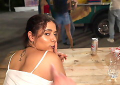 Sexy Brunette Gets Fucked In Public On A Picnic Table