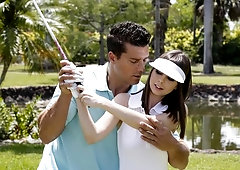 Sweet young babe with red lips Shae Celestine drilled by a brown cock