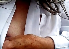 Betty Spanxxx in a blouse and miniskirt having fun outdoors