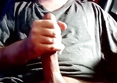 Watching me stroke my massive rock hard shaft, while I give you a scorching cumshot. Get ready to clean up my balls!