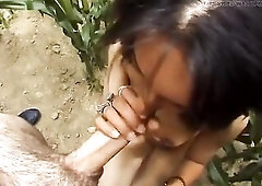 Glamorous cutie from Paris gets her shaggy snatch slammed outdoors.