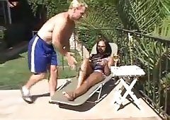 Ebony ladyboy stuffes white chap