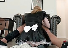 Hawt redhead maid caught masturbating and screwed