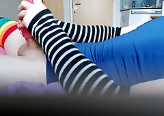 Femboy edging in college bathing suit