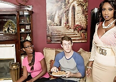 Gorgeous ebony with fake boobs Diamond Jackson fucked by white penis