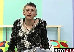 Skinny Ian jerks off his big cock after interview