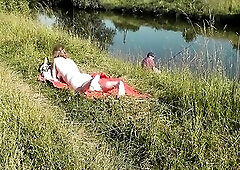 Nudist beach. Hawt mother I'd like to fuck sunbathes in nature's garb out of pants and brassiere is not shy about fisherman. Public