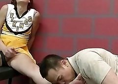 Sensational cheerleader tranny gets fucked by her man