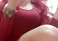 Red haired babe is taking off her clothes in the bathroom, in front of a hidden camera