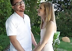 Rachel is fucking her neighbor in the garden, while her boyfriend is out of town