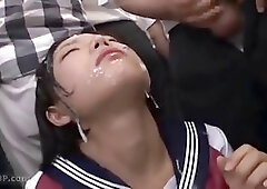 Uniformed Asian teen likes to feel sticky cum all over her smooth face, every day