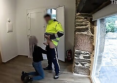 The delivery chap comes home and I give him a surprise oral-sex