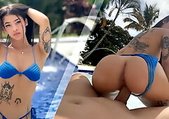 Sexy Colombian is Fucked in the Pool, She Loves Big Cock!