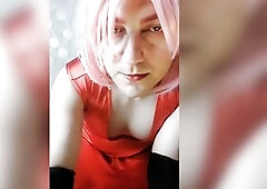 Red Lengthy Clothed Charming White Femboy