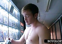 Sexy stud gets gay cock sucked on gloryhole