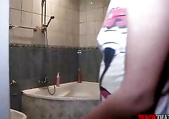 Horny teen is getting assfucked on a washing machine and getting ready to experience an orgasm