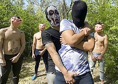 Outdoor gang-bang featuring twink-y Latino boys