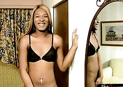 This pleasing black teen t-girl was exceedingly sexy watching as that babe slipped out of her short suit to ebony brassiere and pants. That Babe was a