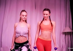 Two flexible girlfriends Nancy A and Kira are enjoying lesbian sex