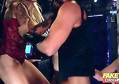 Alien chick with huge tits in threesome