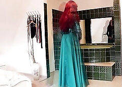 tranny posed public, tasted cum, thrashing, jizz flow in furry, satin and nylon nylons