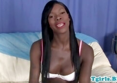 Ebony shemale beauty releases in extreme close-up