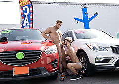 Curly twink slut gets ass fucks by the cars seller