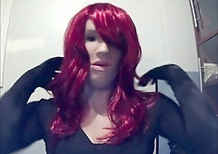 Sensual Playmate Pt4! Satin black gloves and metallic thrusts to complement my doll-like mask Playmate!