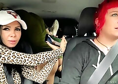 Brittany Bardot and Megan Inky are fucking on the backseat
