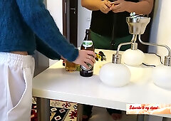 Married wife cheats with the plumber in the kitchen with deep throat