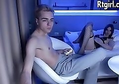 Tgirl and guy blowjob on webcam