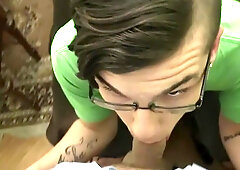 Nerdy young lad shares exclusive POV at home when he takes care of a big dick