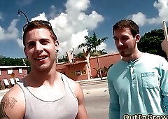 Hot gay anal sex with two horny dudes banging in public