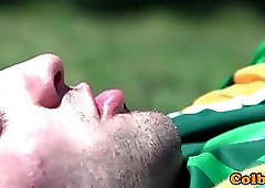 Muscular stud asslicked and fucked outdoors