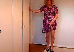 Nude pantyhose, summer dress and heels