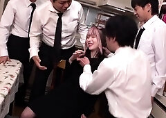 Hot Asian gives blowjob in group sex orgy