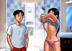 Summertime saga: girls with huge tits getting into some fun while fixing the problem