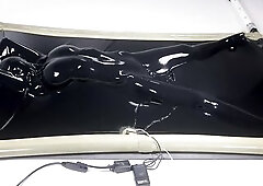 latex vacbed climax with sextoy and e-stim