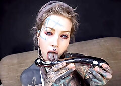 Anuskatzz grabs her cold, stainless steel toy and slides it deep into her tight ass