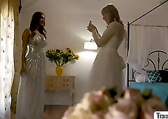 TS brides gets her tranny cock suck and ride by brides maid