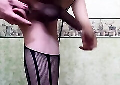 Horny trans slut shows off new stockings