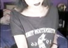 Badass emo goth girl Danithecutie strips and gets nailed by a machine