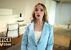 The nice-looking blond Polly Yangs came to check out the office space. This babe can't live out of it, but shes hesitant to give a decision out o