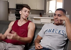 Homie Ambles In On Roomies Stroking Off Together